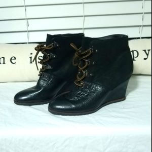 Franco Sarto "Derby" Leather Wedge Bootie